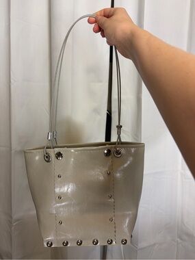 HARDWARE BY RENEE - GREY Leather & Silver Hardware SMALL RUNWAY BAG. Retail $72